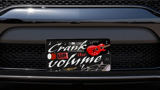 Crank Up the Volume Music Black Aluminum License Plate (Made in USA)