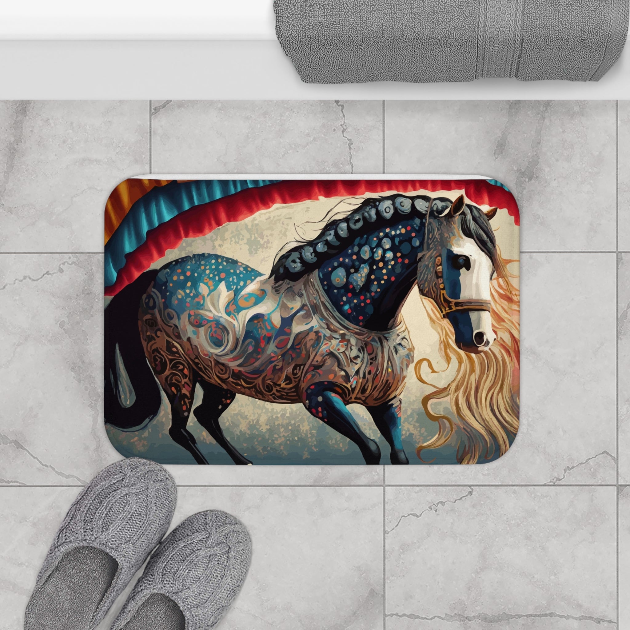 Bejeweled Horse with Long Mane Bath Mat