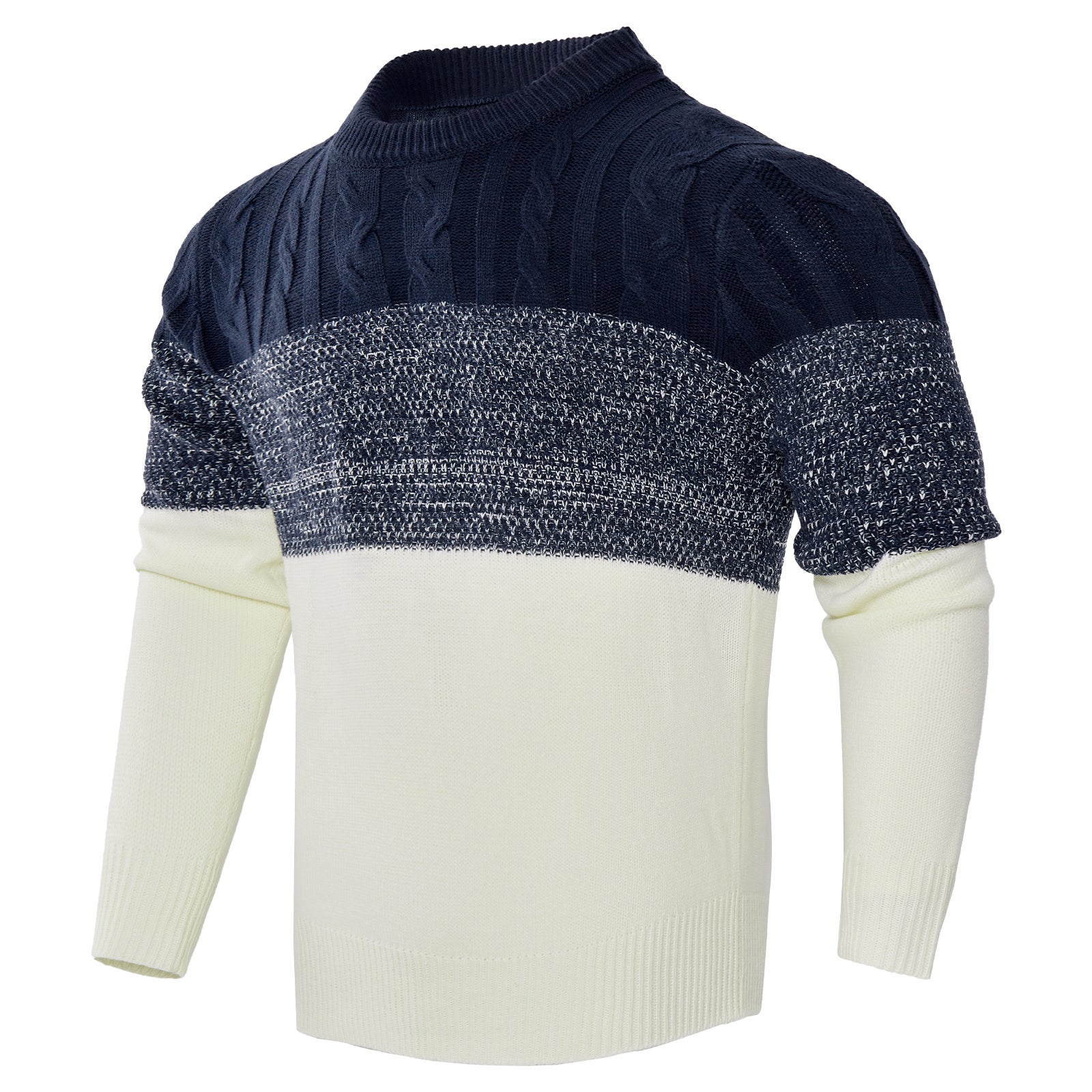 Men's Casual Color Block Long Sleeve Cable Knit Sweater