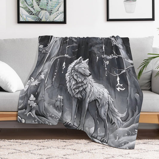 Ethereal Wolf in the Moonlight Flannel Throw Blanket for Bedroom - 30" × 40"