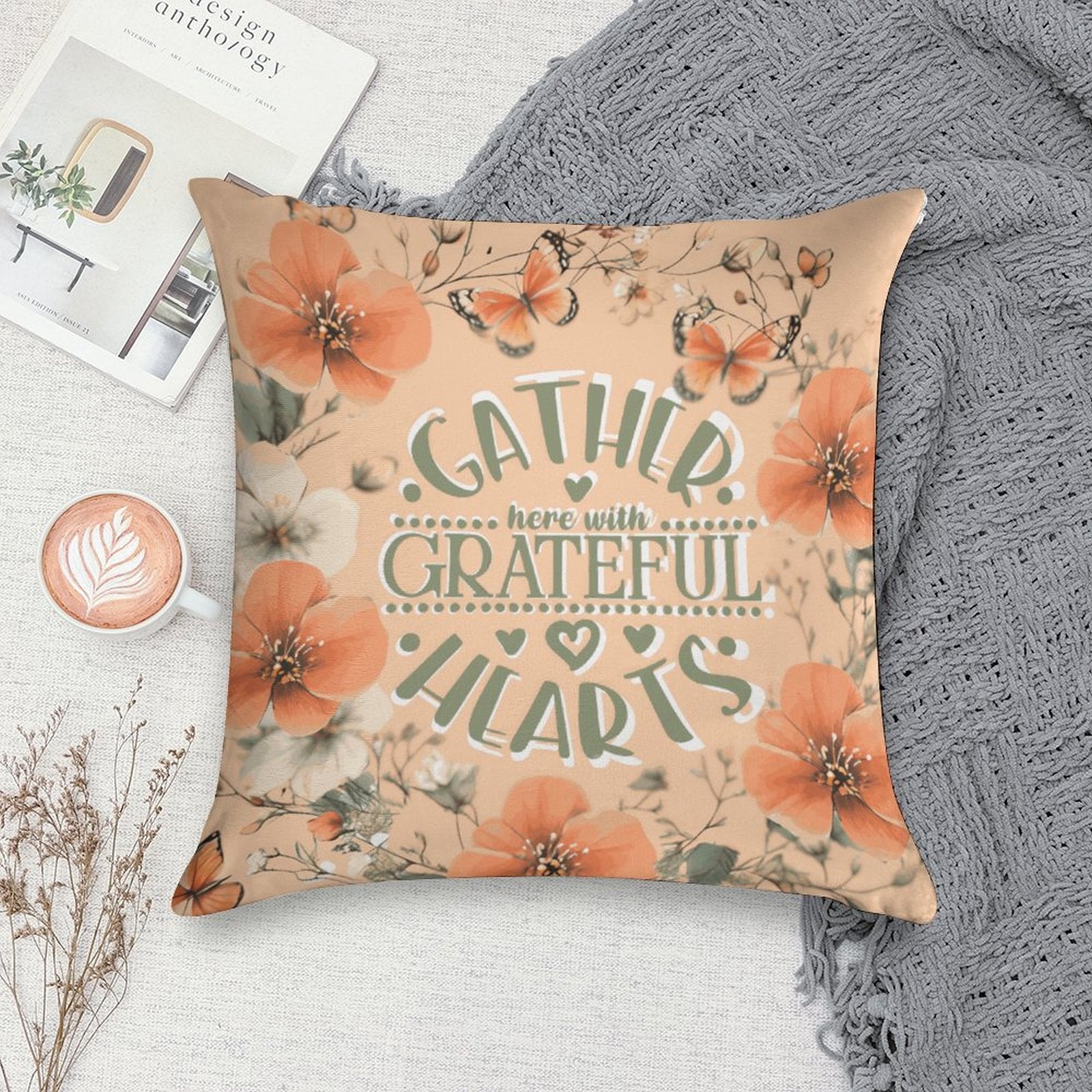 Gather Here with Grateful Hearts Orange 2-Piece Ultra-Soft Pillowcase Set - 18