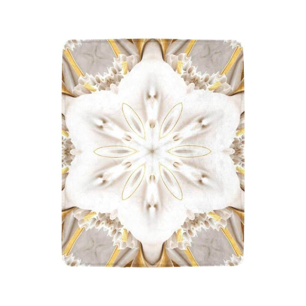 White Flower with Gold Trim Ultra-Soft Micro Fleece Blanket 40