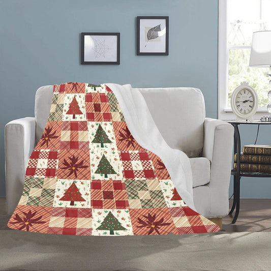 Patchwork Christmas Tree Faux Quilt Design Ultra-Soft Micro Fleece Blanket (Made in USA)