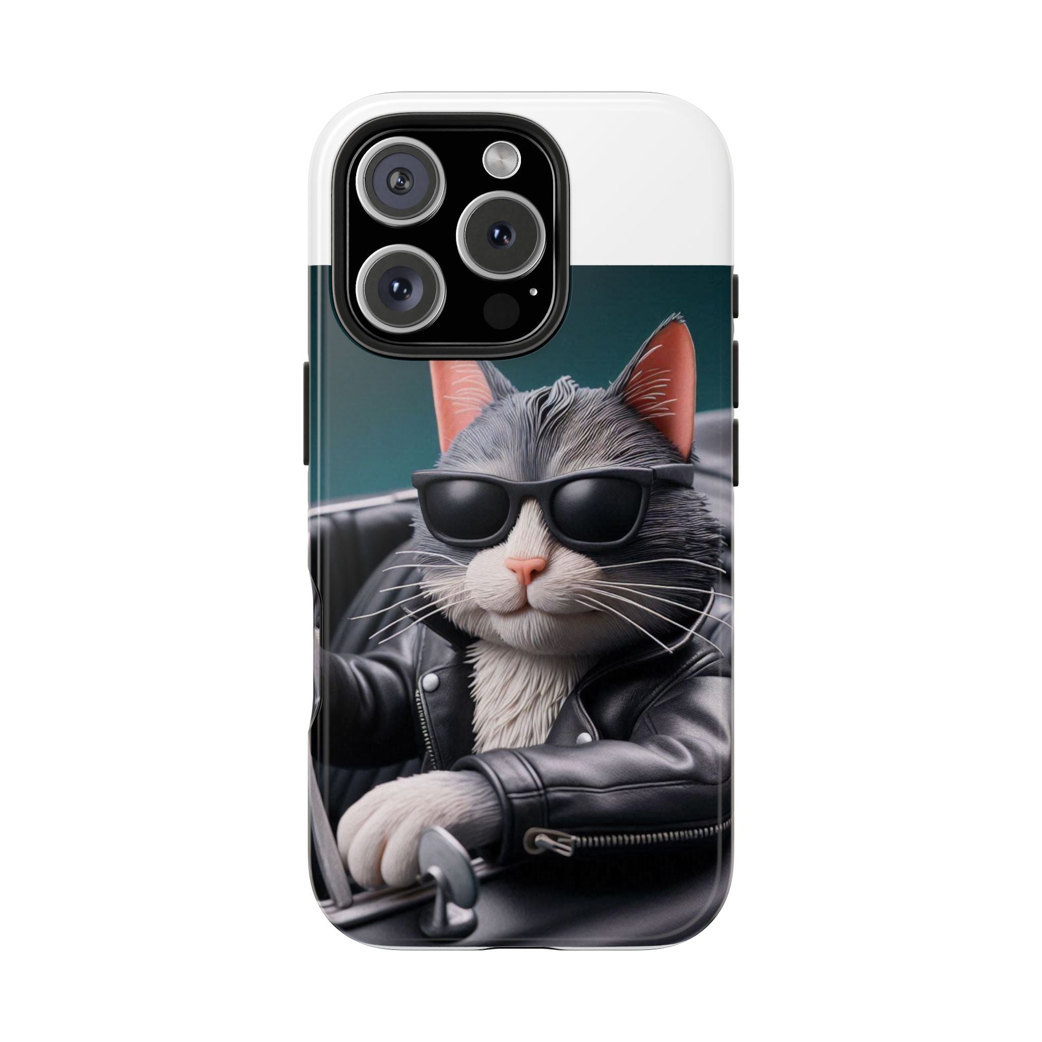 Cool Cat in Leather Jacket Driving Car Mobile Phone Case