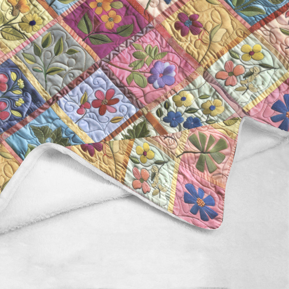 Quilted Embroidery Faux Design Ultra-Soft Micro Fleece Blanket (Made in USA)