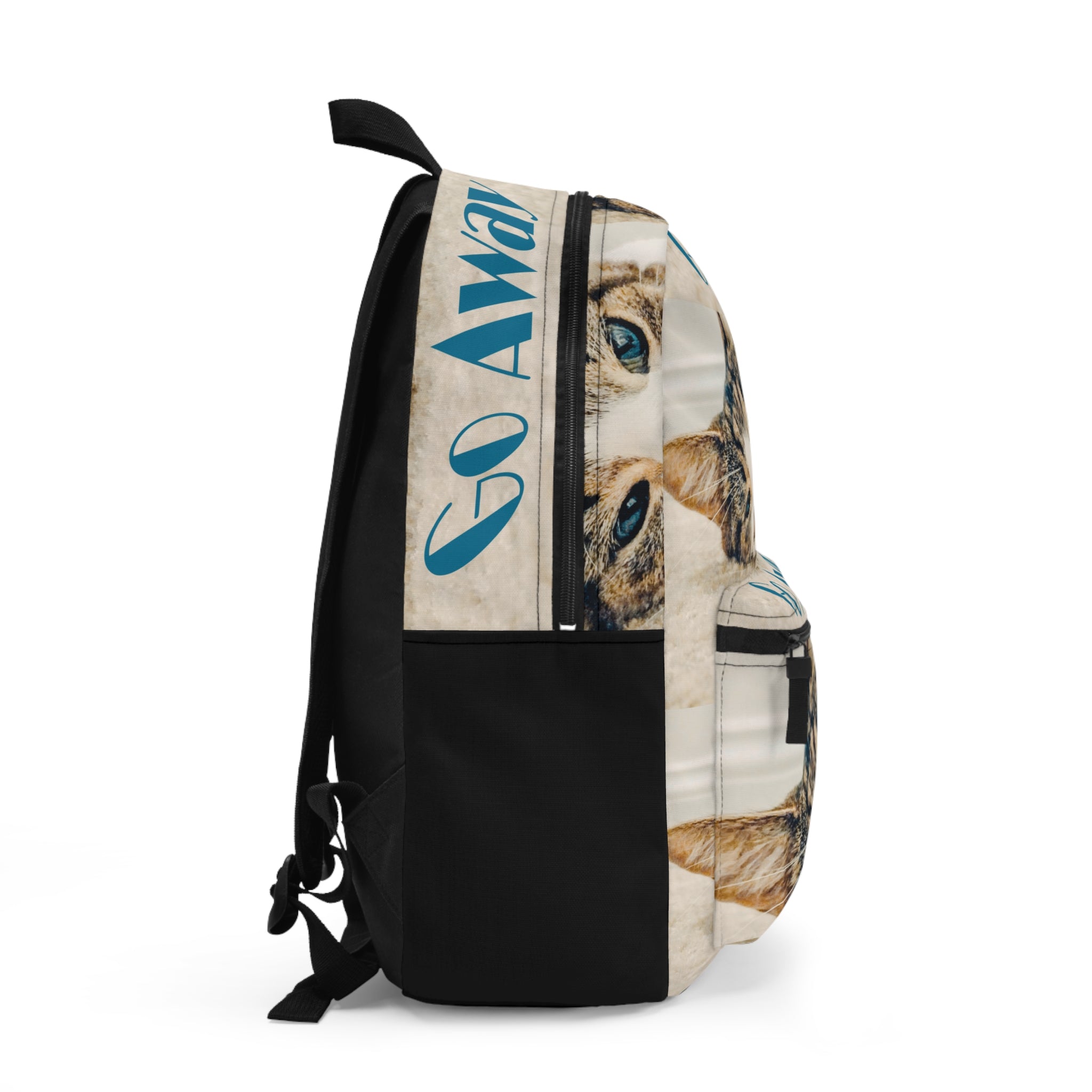 Cat with Blue Eyes says Go Away Backpack - Shell Design Boutique