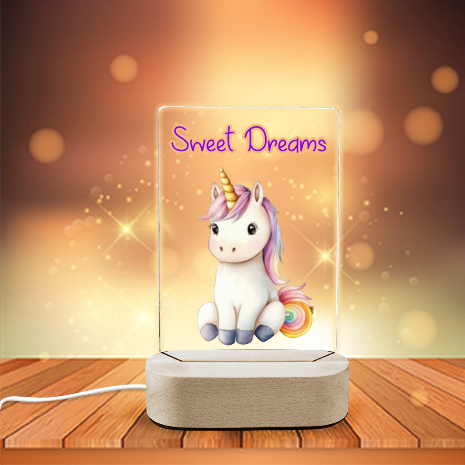 Baby Unicorn Sweet Dreams Acrylic Photo Panel with Lighted Stand (Made in USA)