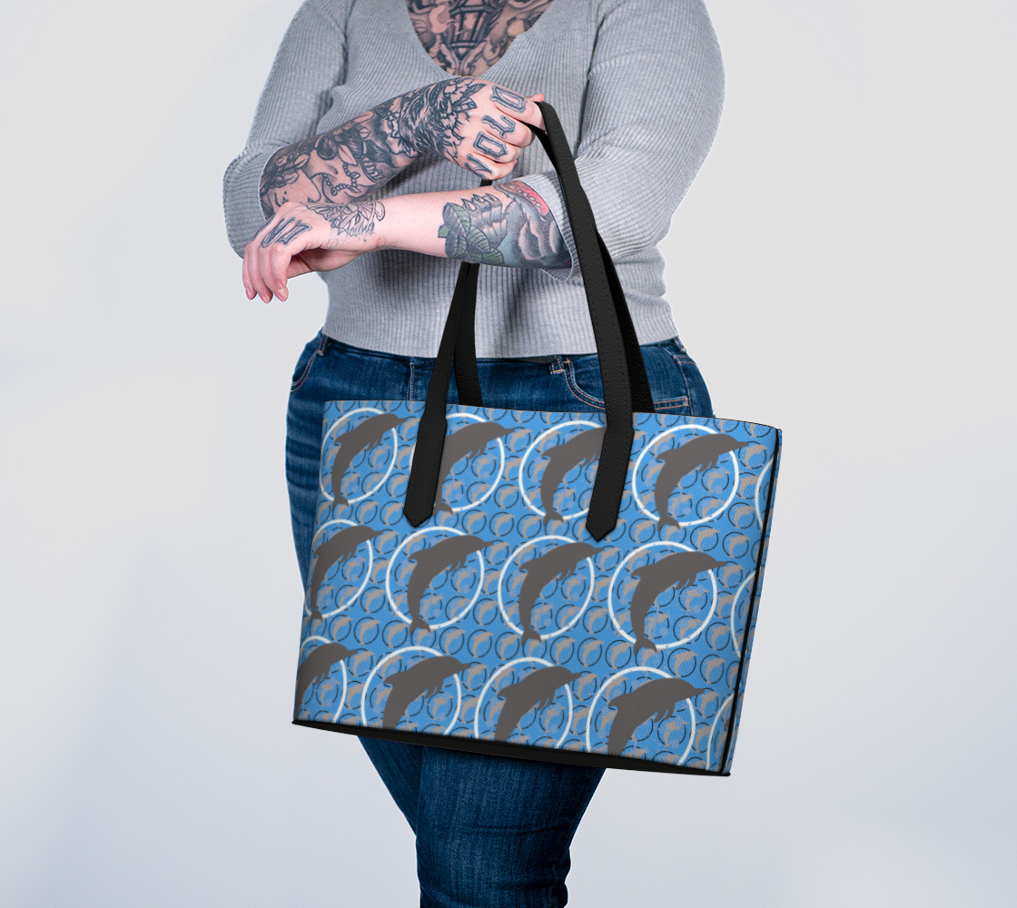 Women's Dancing Dolphins Printed Vegan Leather Tote Bag