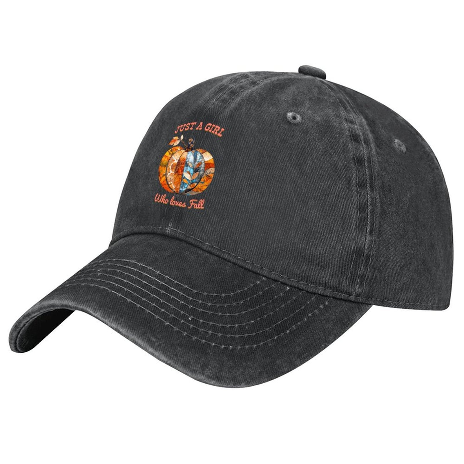 Just a Girl Who Loves Fall Pumpkins Cotton Vintage Washed Denim Baseball Cap (Front Printing)