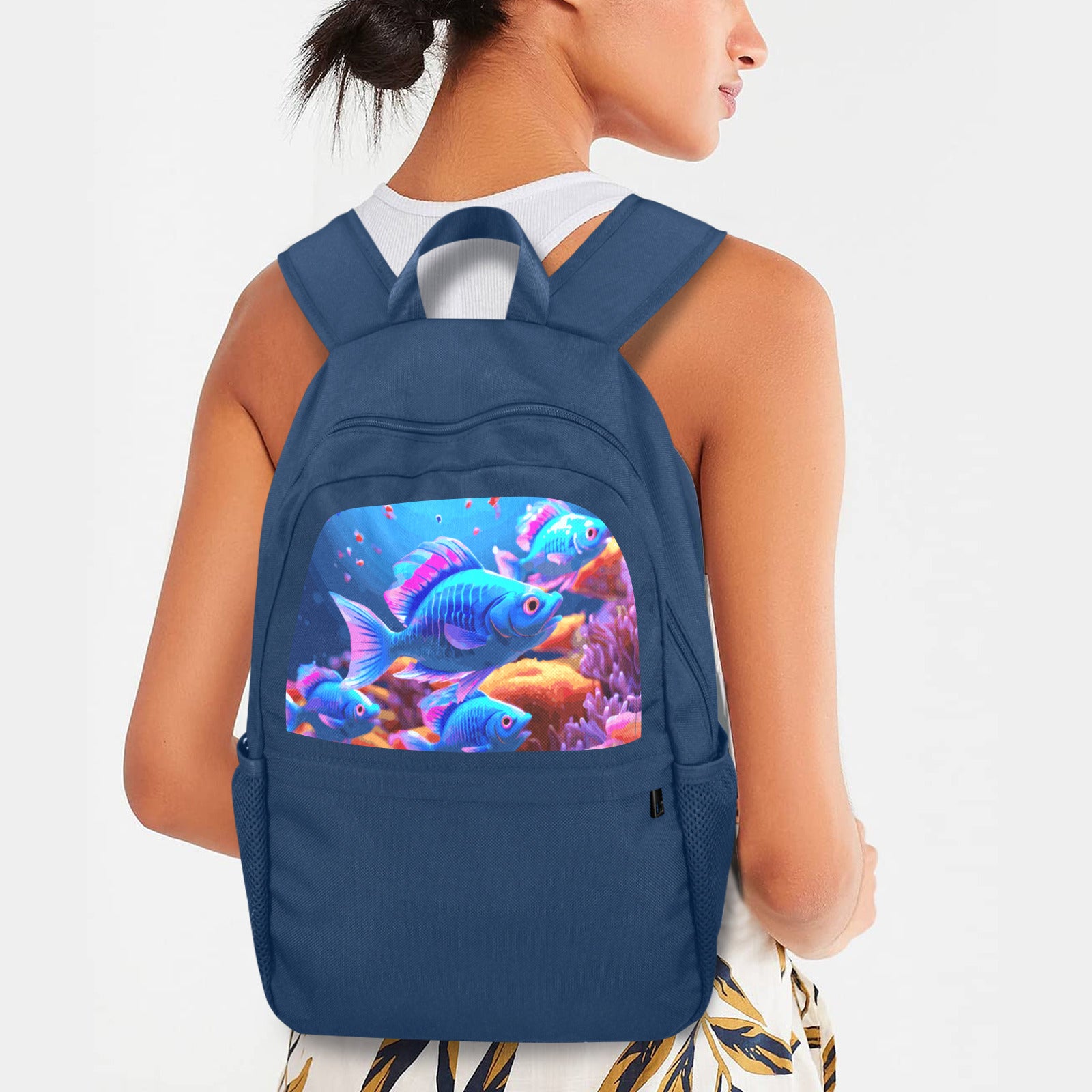 Blue Fish Casual Backpack (Upper Part Printing) (Model 1753)