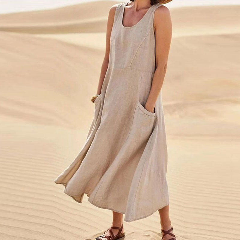 Women's Plus Size Summer Sleeveless Loose Maxi Dress With Pockets