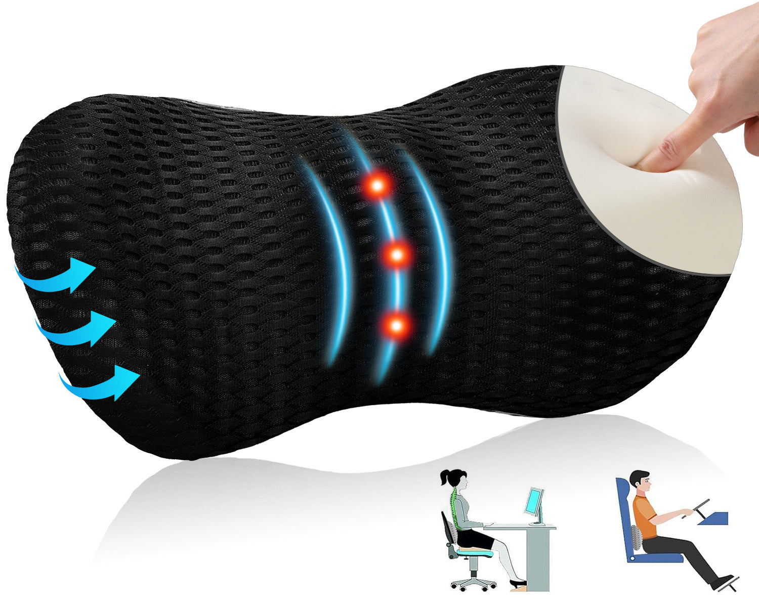 Memory Foam Lumbar Support Pillow For Home and Office