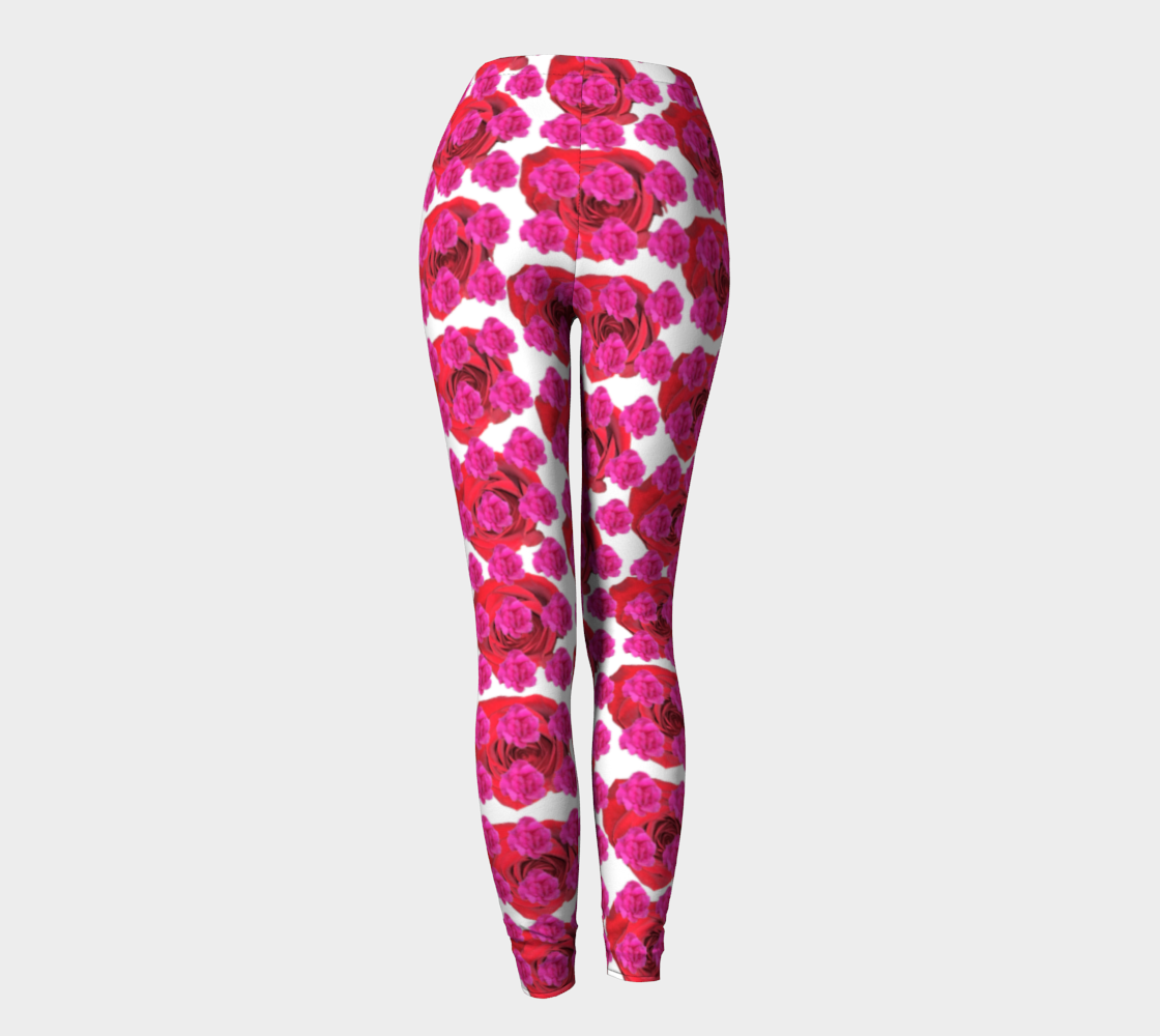 Red and Pink Floral Design Printed Leggings