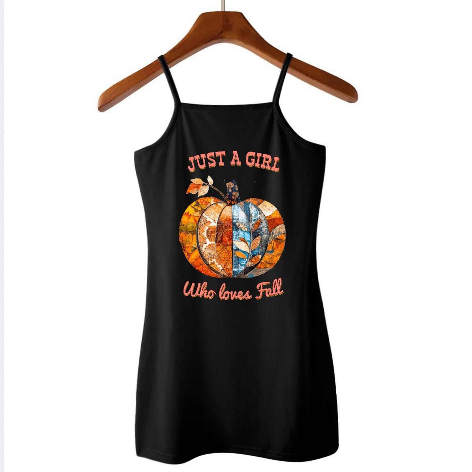 Just a Girl Who Loves Fall Pumpkins Girls' Dress with Shoulder Straps (Front Printing)