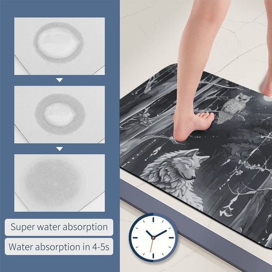 Ethereal Wolf in the Moonlight Design Diatomaceous Earth Bath Mat | Ships from USA