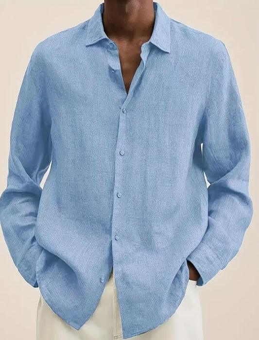 Men's Casual Solid Color Long Sleeve Button Up Shirt