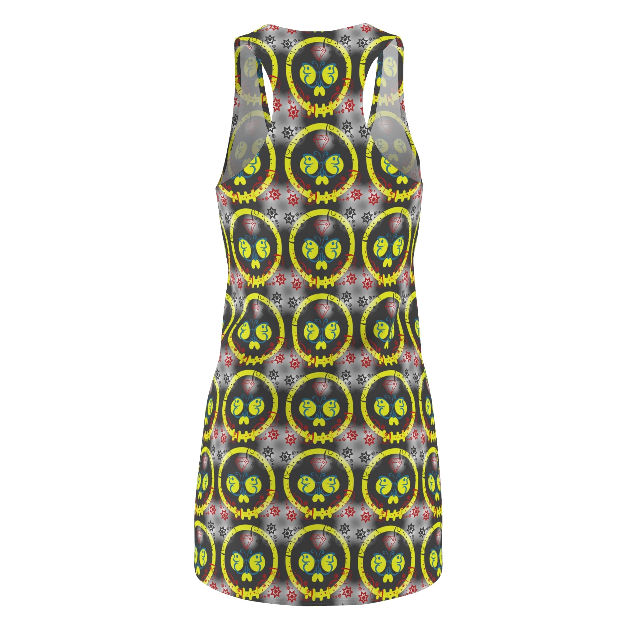 Women's Yellow Skulls Street Wear Printed Racerback Dress
