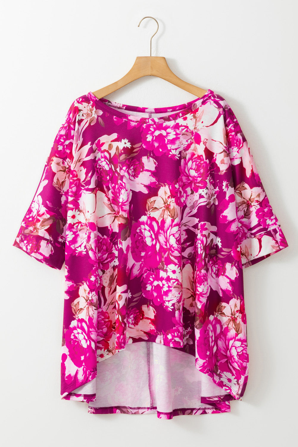 Women's Red Plus Size Floral Print Half Sleeve Shirt