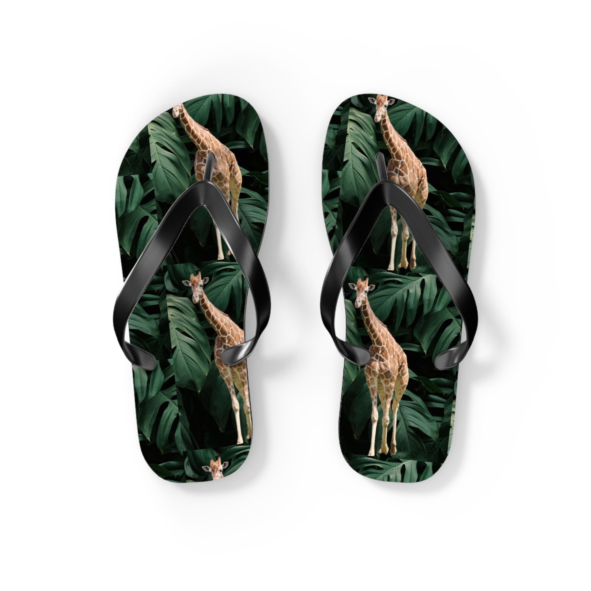 Tall Giraffe Surrounded by Greenery Flip Flops - Shell Design Boutique