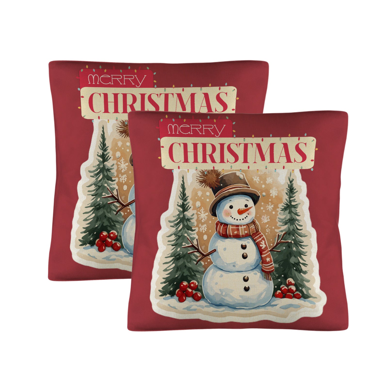 Merry Christmas Snowman Pillow Cases Throw Pillow Covers 18 x 18 inch