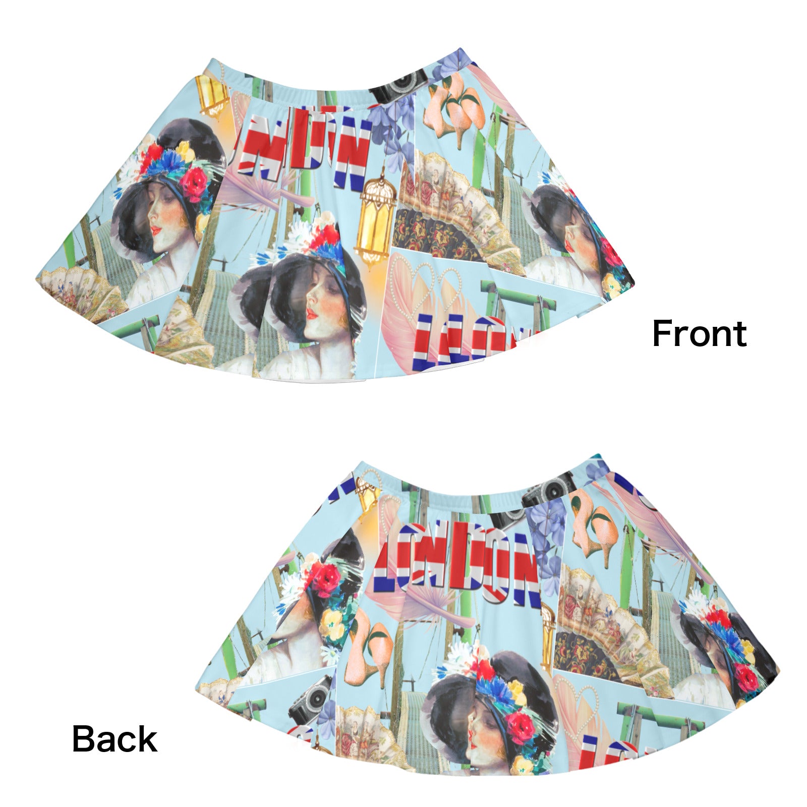 London Fashion All Over Print Mini Skater Skirt