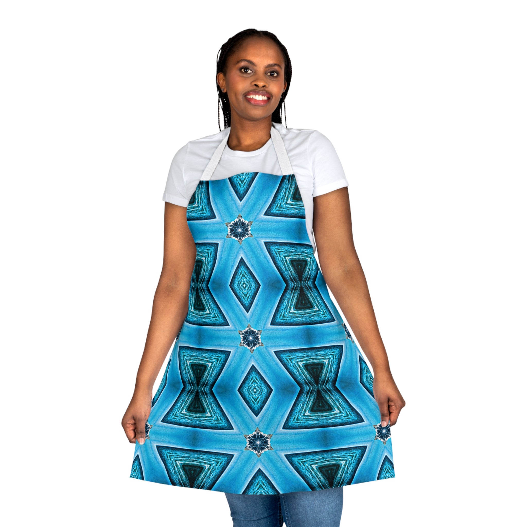 Blue Diamond Printed Apron with Color Straps