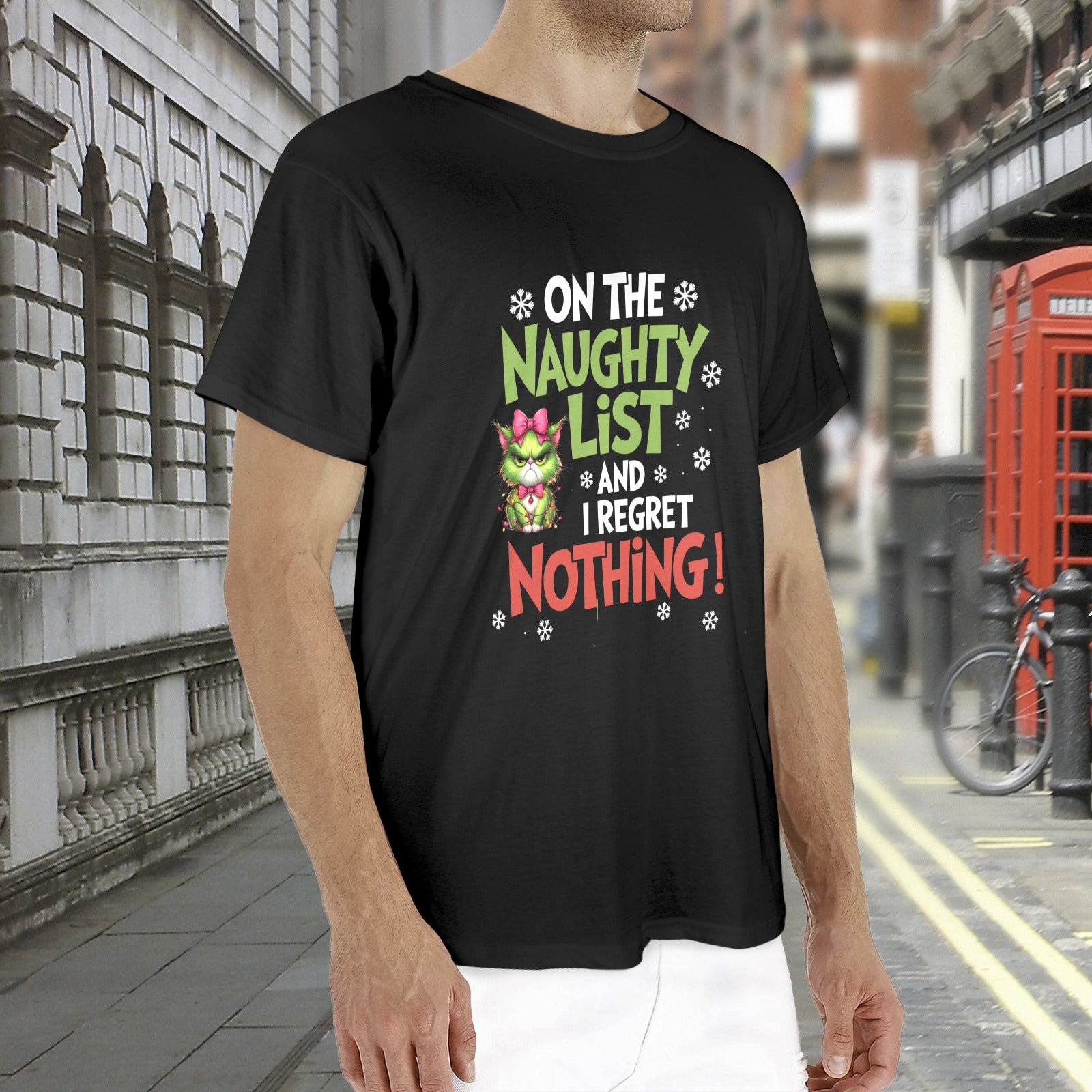On The Naughty List Men's Black Cotton T-Shirt (Made in USA)
