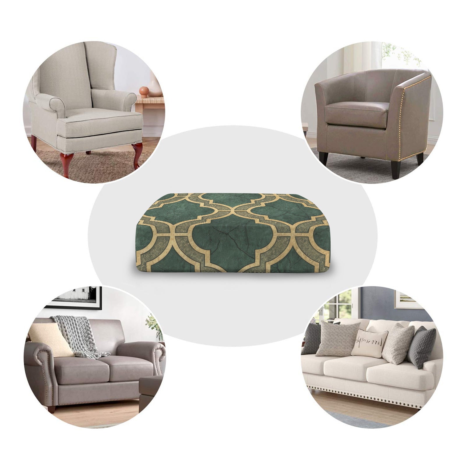 Christmas Green with Gold Trim Sofa Cushion Slip Covers (Pack of 3)