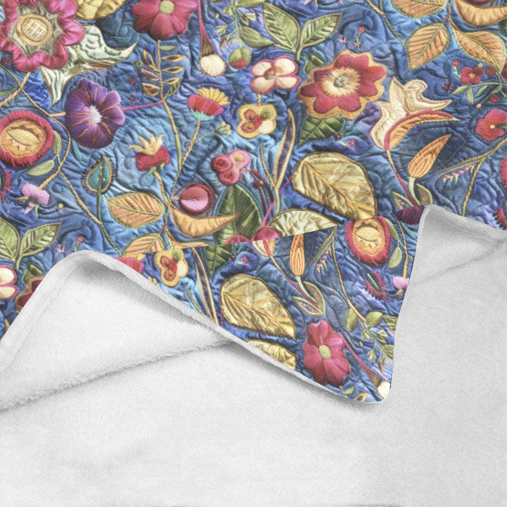 Blue Faux Hand Embroidery Ultra-Soft Micro Fleece Blanket (Made in USA)