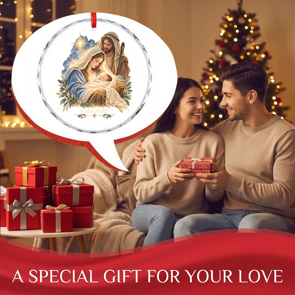 O Holy Night Baby Jesus Round Glass Christmas Ornament (Made in USA)