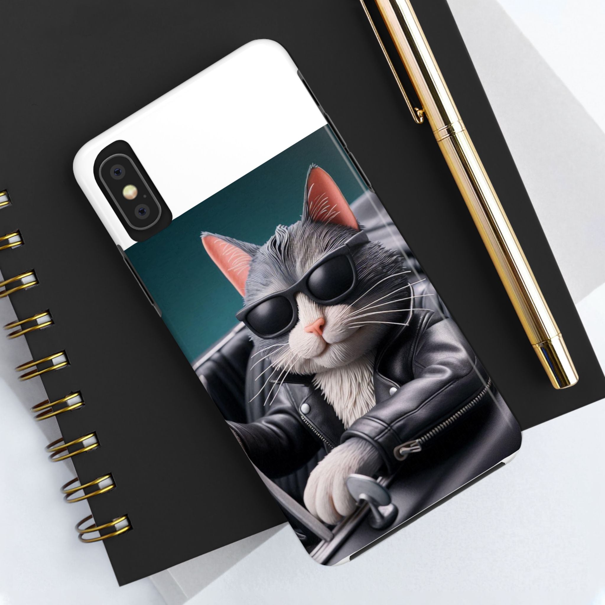 Cool Cat in Leather Jacket Driving Car Mobile Phone Case