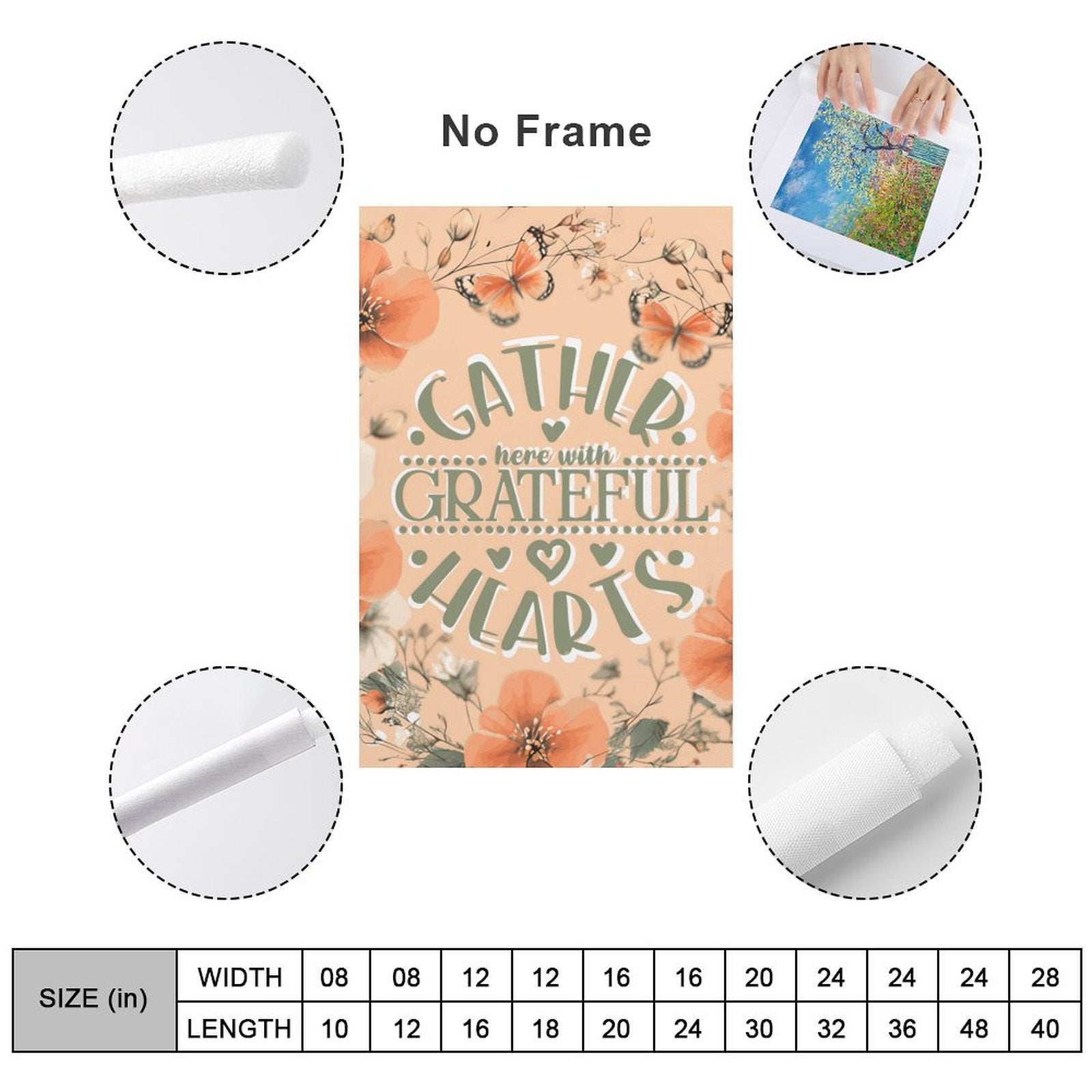 Gather Here with Grateful Hearts Orange Decorative Canvas Hanging Poster Unframed