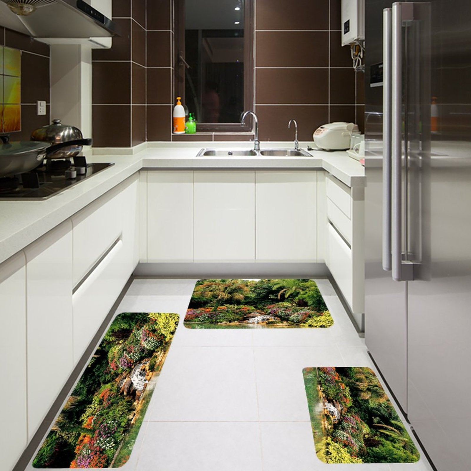Serene Tropical Garden and Waterfall Kitchen 3-Piece Set (One-sided Printing)