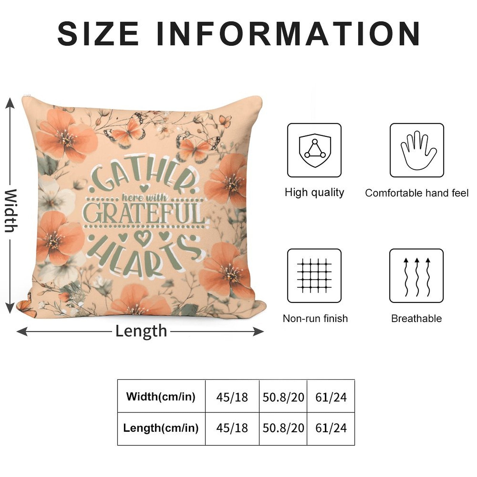 Gather Here with Grateful Hearts Orange 2-Piece Ultra-Soft Pillowcase Set - 18