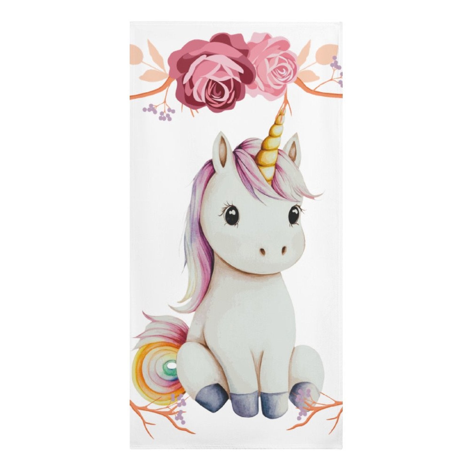 Baby Unicorn with Pink Roses Beach Towel - 61.4