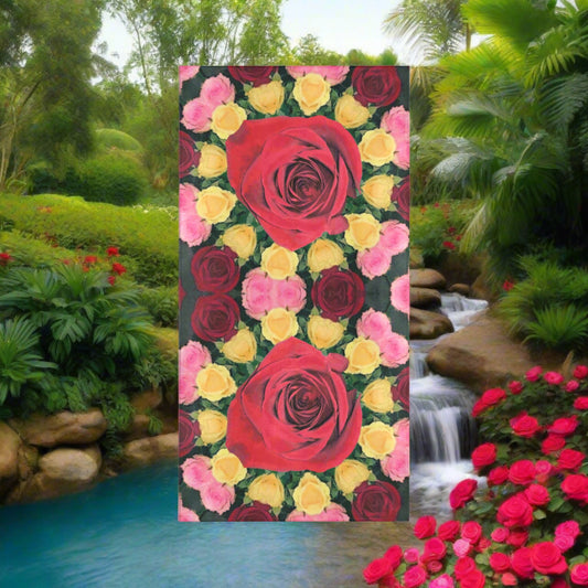 Red and Pink Roses Beach Towel 30"x 60" (Made In USA)