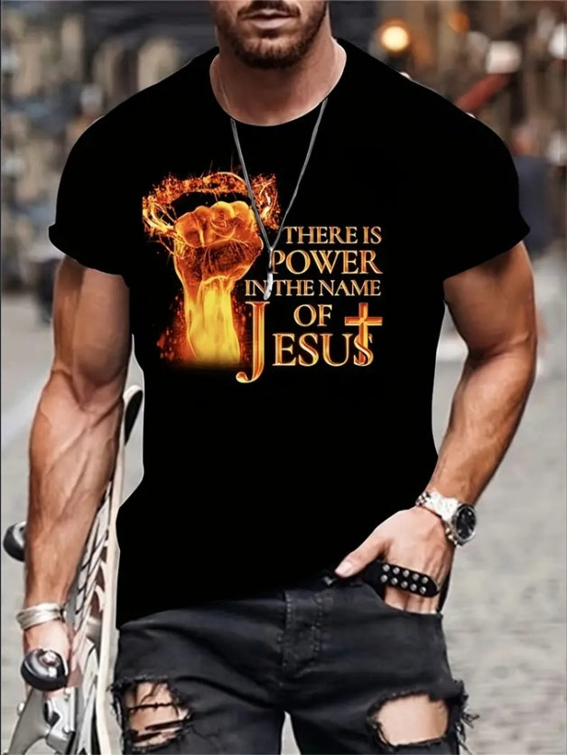 Men's Faith-based Power in Name of Jesus Short Sleeve Graphic T-shirt