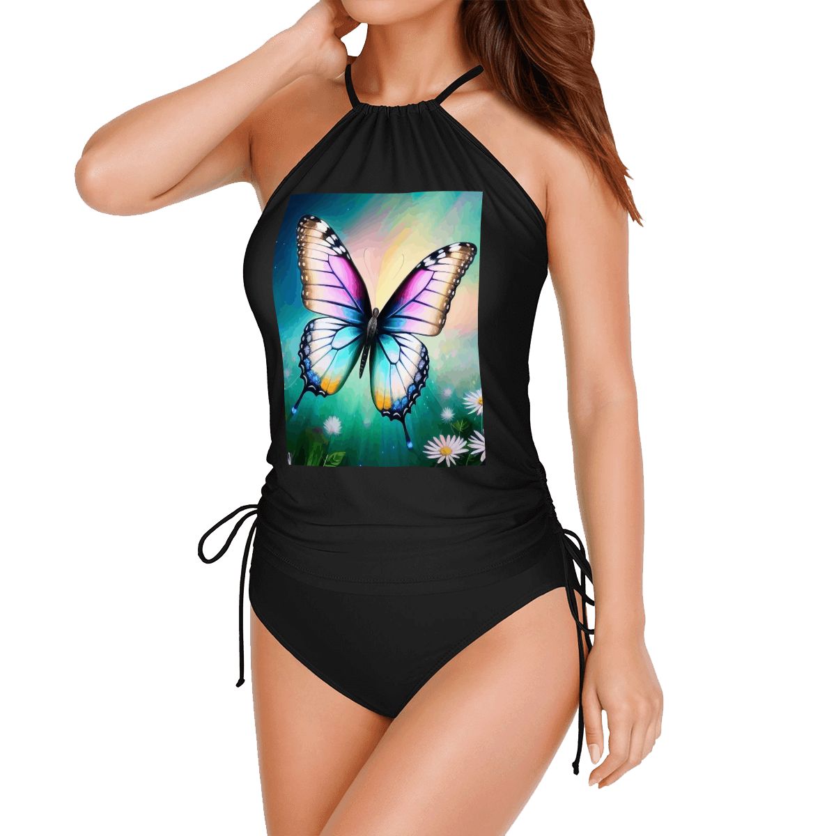 Women's Beautiful Butterfly and Daisies 2-Piece Tankini Set (Made in USA)