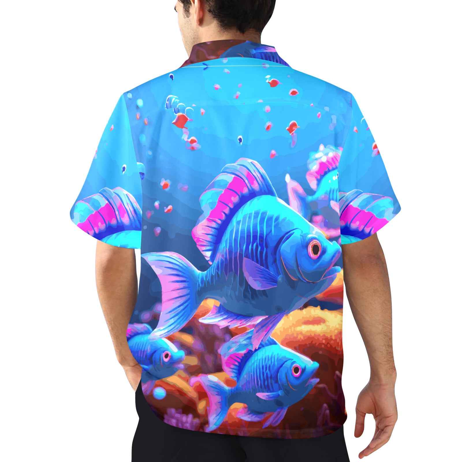 Blue Fish Men's All Over Print Hawaiian Shirt (Model T58)