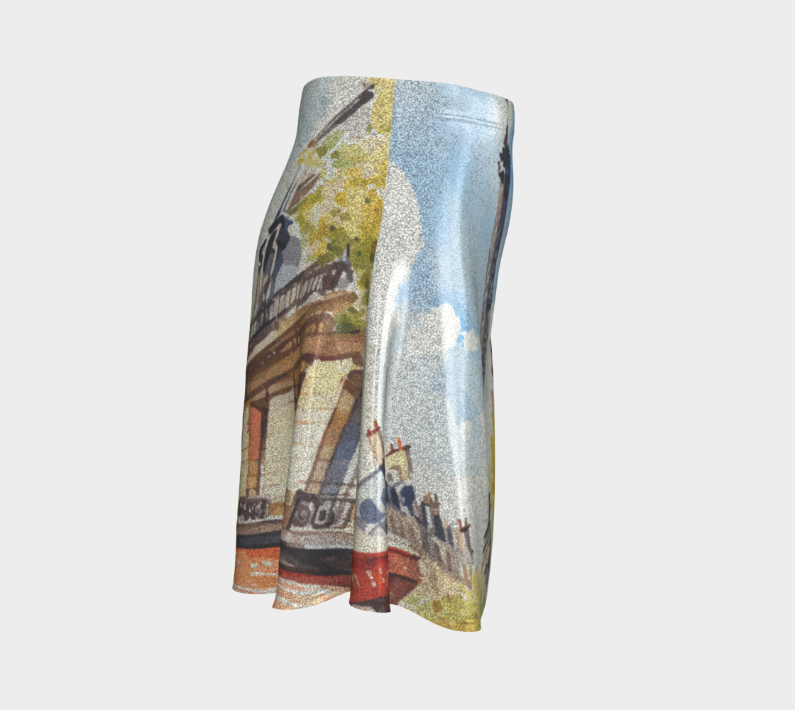 Women's Eiffel Tower Design Printed Flared Skirt