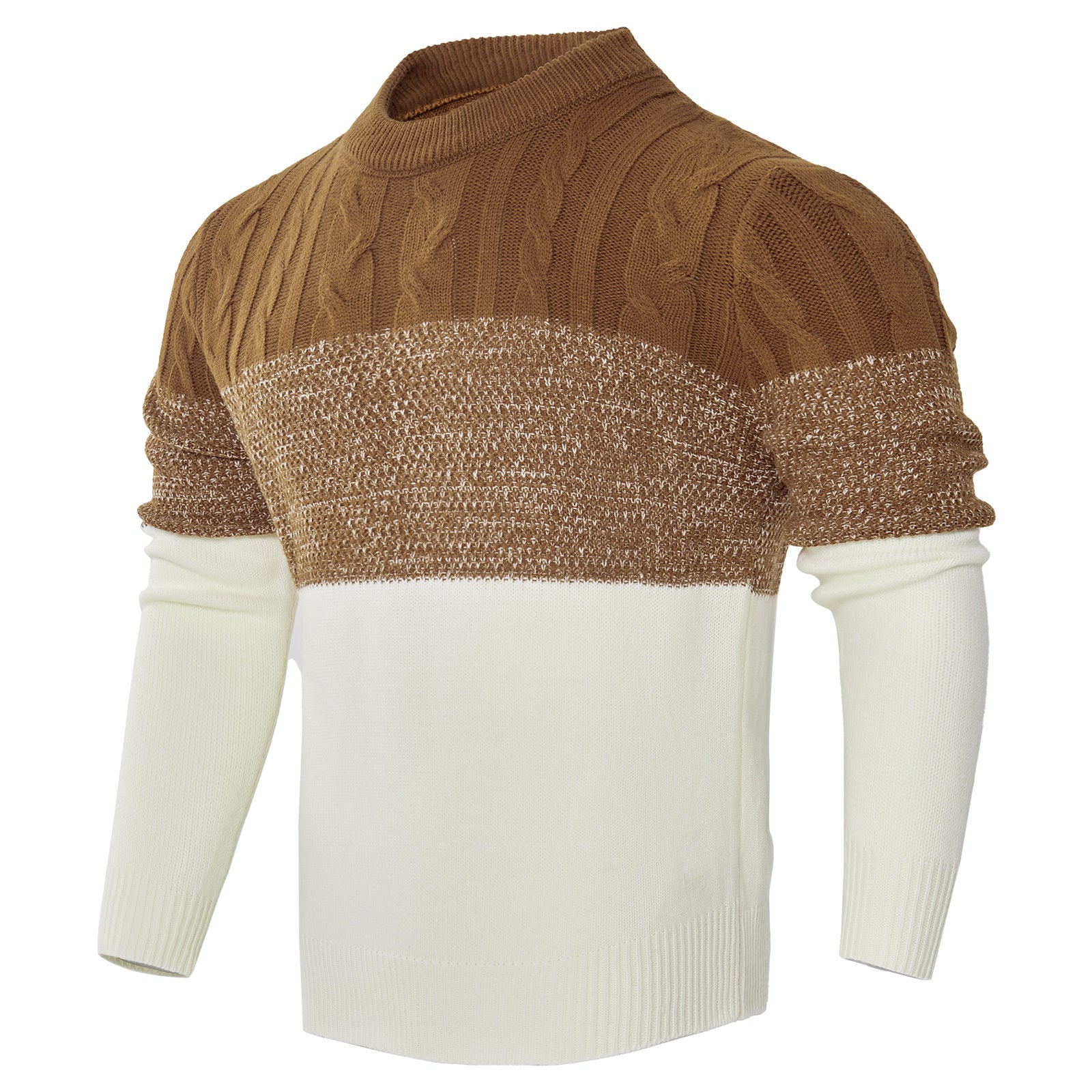 Men's Casual Color Block Long Sleeve Cable Knit Sweater