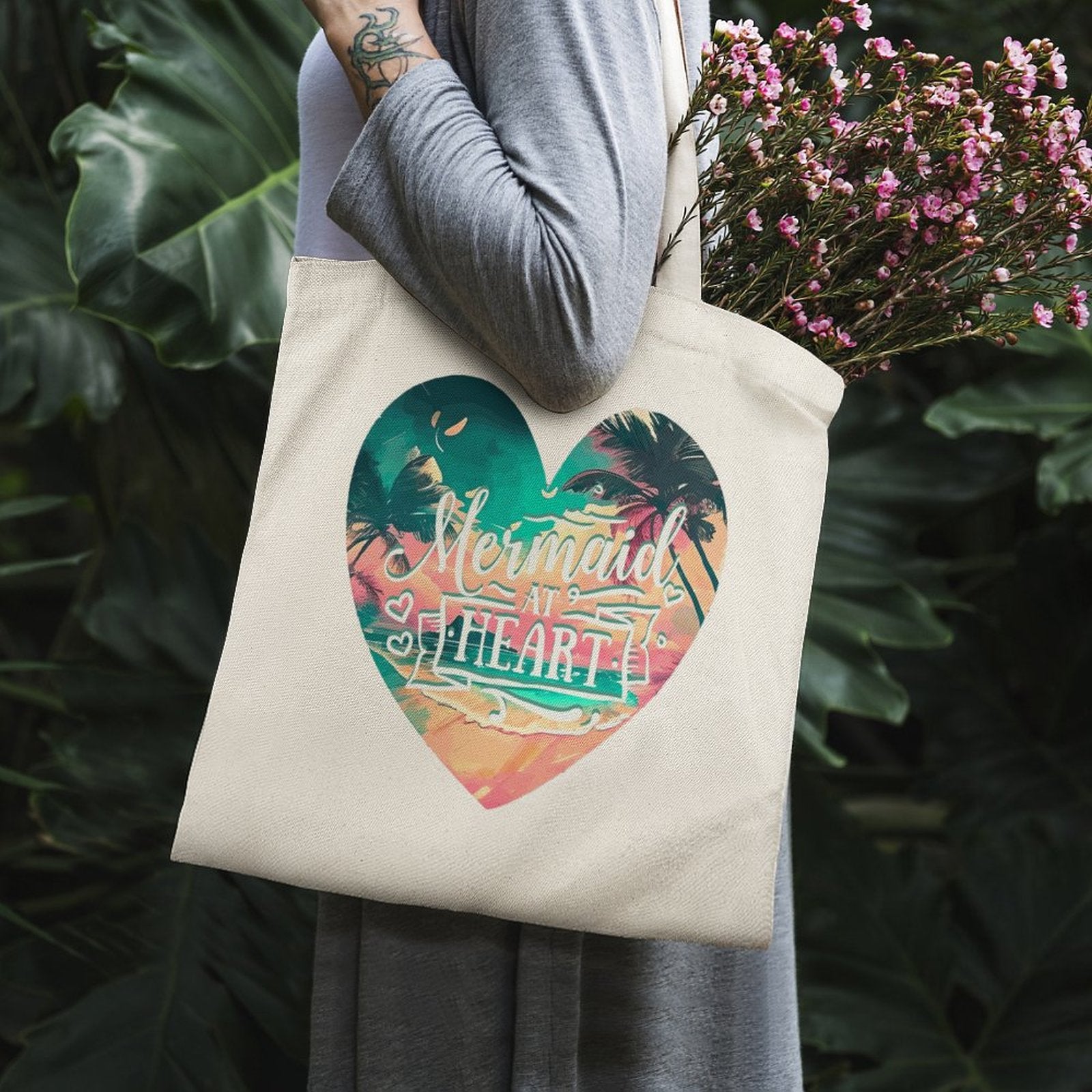 Mermaid at Heart Canvas Tote Bag - 13.4