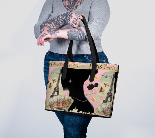 Eiffel Tower Fashion Design Vegan Leather Tote Bag