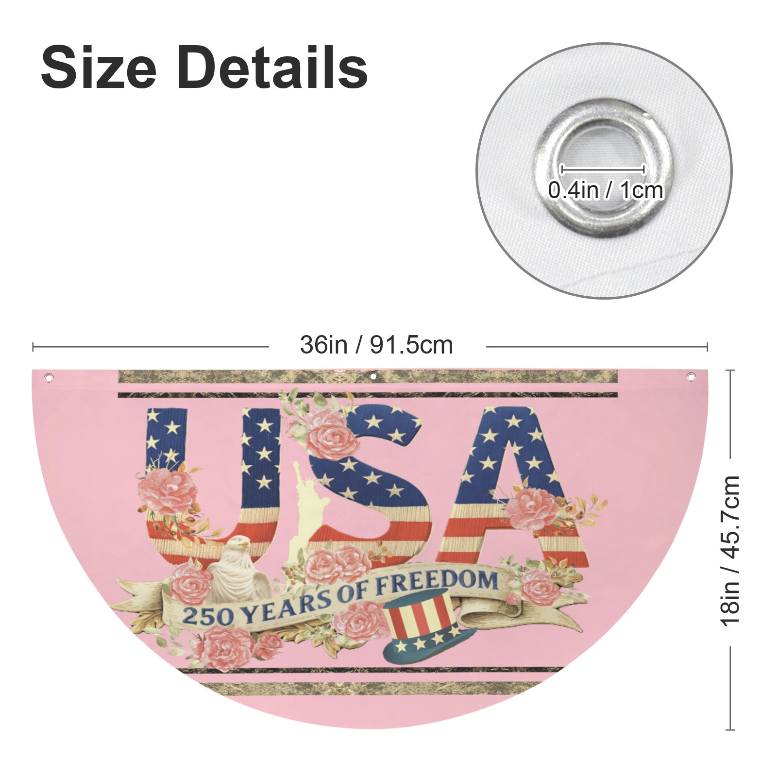 Pink 250 Years of Freedom Semi Circle Flag - 36