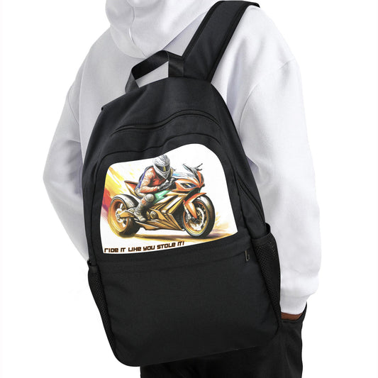 Racing Motorcycle Boy's Casual School Backpack | Upper Part Printing