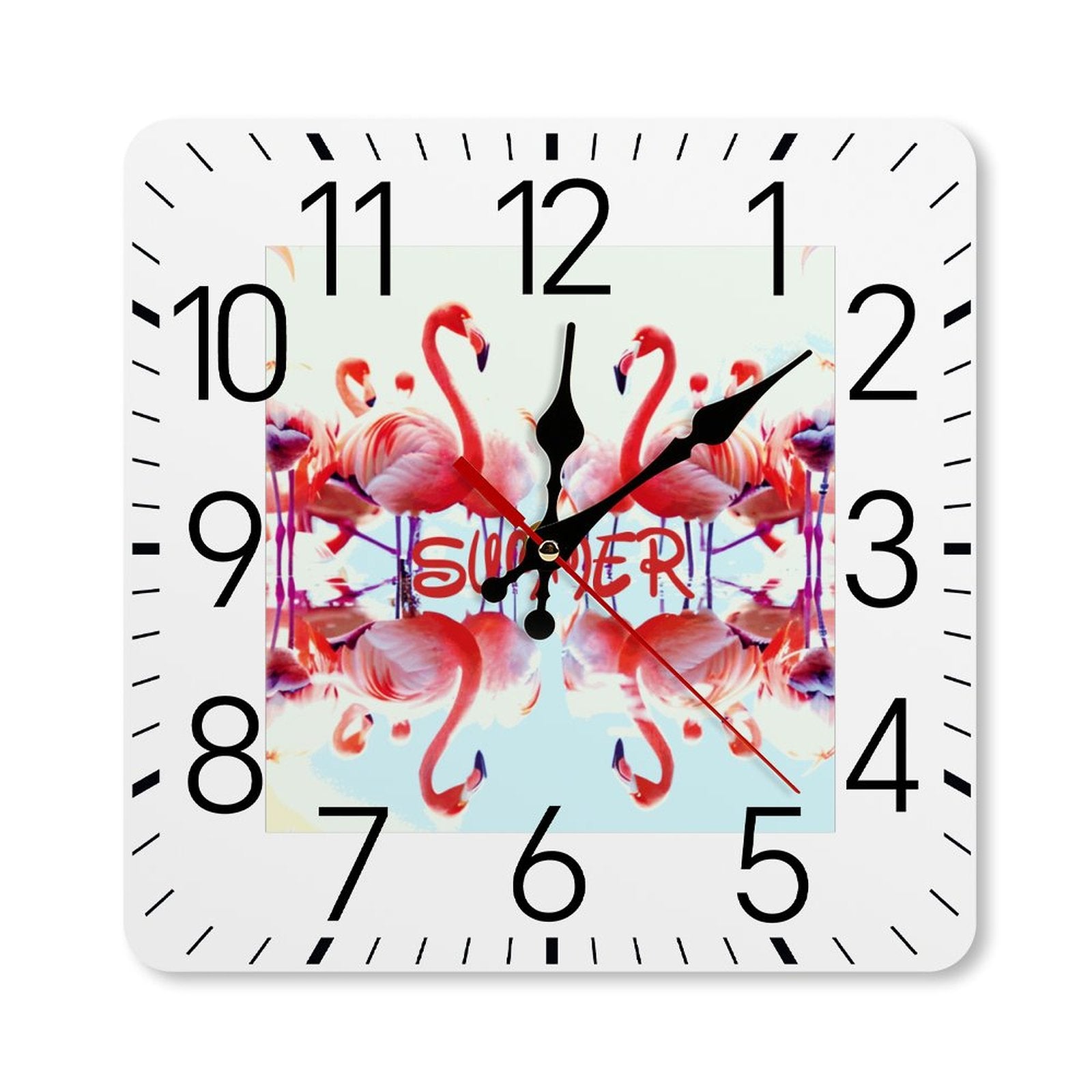 Pink Flamingos Summer Design Square Wall Clock - 9.8