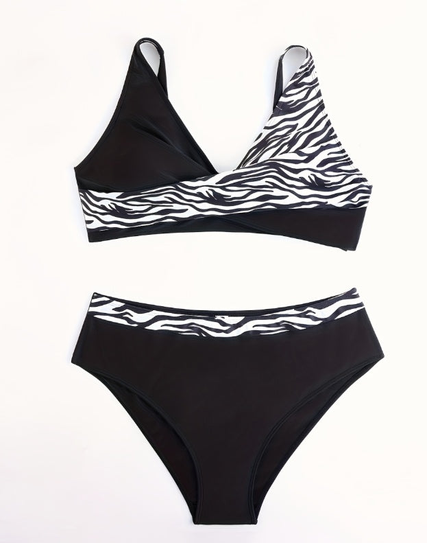 Women's Plus Size Zebra Stripes Two-piece Bikini Swimsuit