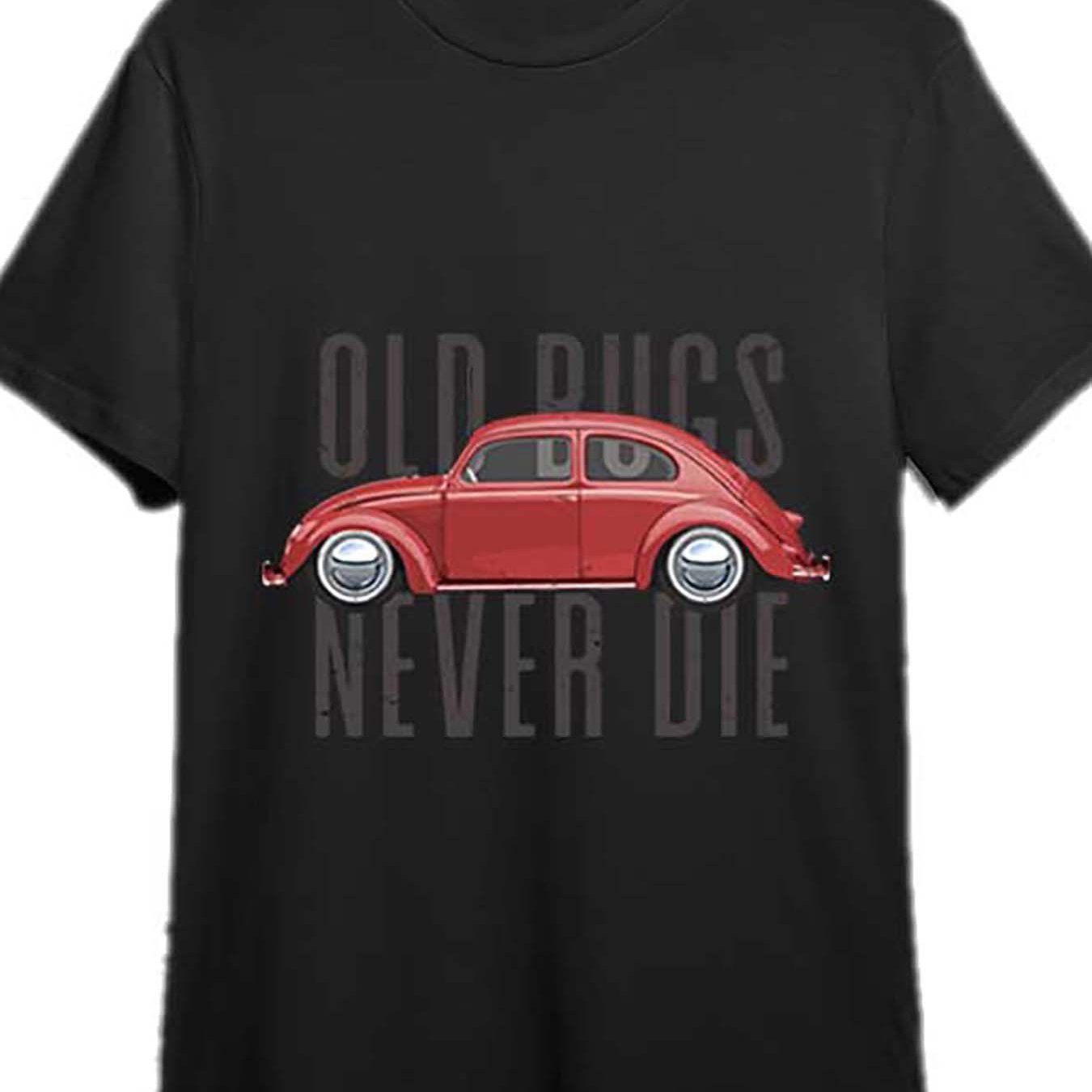 Men's Classic Bugs Never Dies Beetle Funny Short Sleeve Graphic T-shirt