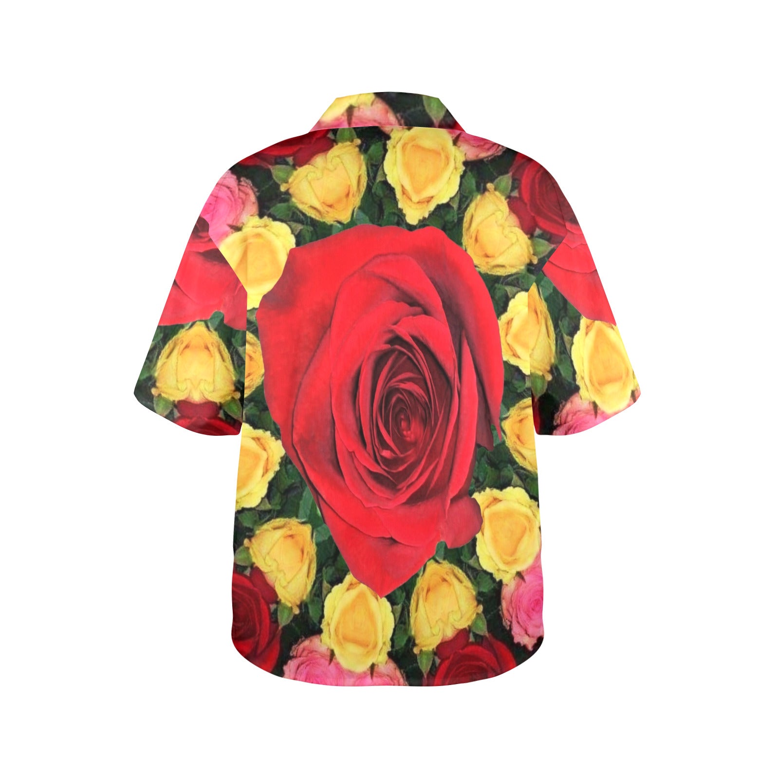 Women's Red Yellow & Pink Roses Hawaiian Shirt (Made in USA)