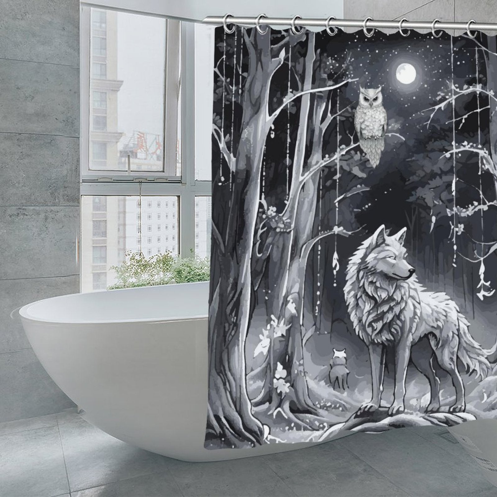 Ethereal Wolf in the Moonlight Waterproof Polyester Shower Curtain